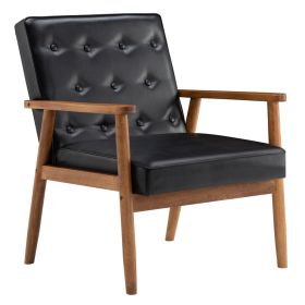Vintage Modern Wooden Armchair In Black PU