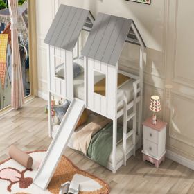 Double Decker Bunk Bed With Slide And Window, White, Prohibited Platform Temu