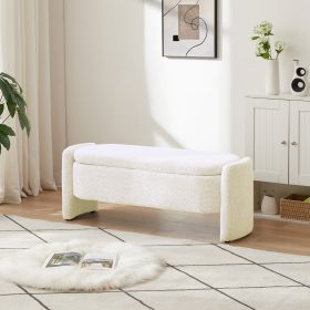Oval Ottoman Bench 3D Lamb Fleece, Large Storage Space For Living Room