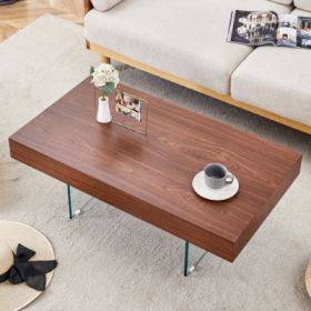 Walnut Colored MDF Coffee Table - 39.3x21.6 With Tempered Glass Legs.Density Board Sticker,Reinforced Glass Legs.Walnut Colored Texture Sticker.