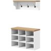 HOMCOM 2-in-1 Coat Rack Shoe Bench Set 9 Pair Storage Cabinet Hall Tree Entryway Hallway Mudroom Bedroom Organizer White