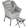 HOMCOM Lazy Chair and Ottoman Set, Fabric Upholstered Accent Chair with Side Pockets, for Living Room, Bedroom, Light Gray