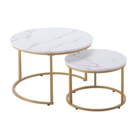 VEVOR Nesting Coffee Table Set of 2, 27.6 in Round Coffee Table, Nesting Tables for Small Place, Vintage End Side Tables Night Stand with Metal Frame