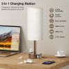 Brown Bedside Table Lamp for Bedroom - 3 Way Dimmable Touch Lamp USB C Charging Ports and AC Outlet