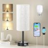 Light Beige Table Lamp for Nightstand - 3 Way Dimmable Bedside Lamp for Bedroom with USB C A Charging Ports and AC Outlet