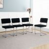 Modern simple light luxury dining chair Black chair Family bedroom stool back Dressing chair Student chair Metal legs (silver) Bow chair (set of 4)