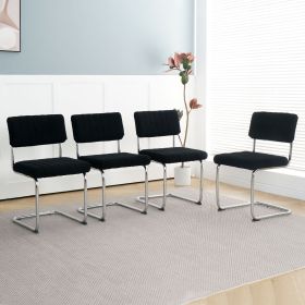 Modern simple light luxury dining chair Black chair Family bedroom stool back Dressing chair Student chair Metal legs (silver) Bow chair (set of 4)