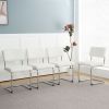 Modern simple light luxury dining chair White chair Family bedroom stool back Dressing chair Student chair Metal legs (silver) Bow chair (set of 4)