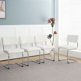 Modern simple light luxury dining chair White chair Family bedroom stool back Dressing chair Student chair Metal legs (silver) Bow chair (set of 4)