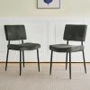 Modern Grey simple dining chair Fabric Upholstered Chairs home bedroom stool back dressing chair black metal legs(set of 2)