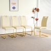 Modern Light Yellow PU dining chair Living room chair Upholstered chair, gold metal chair leg design, kitchen, living room, bedroom