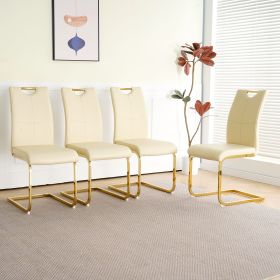 Modern Light Yellow PU dining chair Living room chair Upholstered chair, gold metal chair leg design, kitchen, living room, bedroom