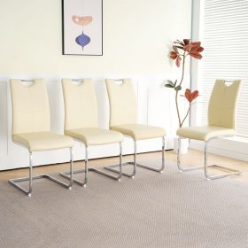 Modern Light Yellow PU dining chair living room chair upholstered chair, electroplated metal chair leg design, kitchen, living room, bedroom