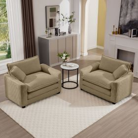 Luxurious and Sophisticated Deep Seated Sofa Set with Two Single Chairs in Tan Corduroy Fabric, Suitable for Bedroom and Office