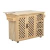 53.2"W 3D Woven Checkerboard Pattern Design Kitchen Island with Drop Leaf, Rolling Kitchen Island on Wheels with Internal Storage Rack, Power Outlet