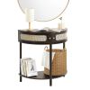 VEVOR Half-moon Rattan Console Table 2 Storage Drawers Rattan Sliding Door Black