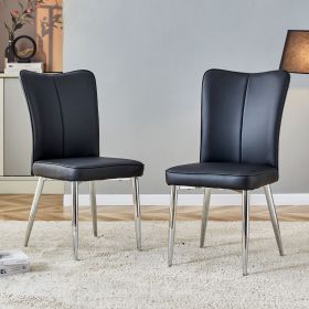 Modern minimalist dining chairs, black PU leather curved backrest and cushion, black metal semi matte chair legs, suitable for restaurants, bedrooms