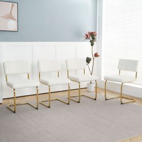 Modern simple light luxury dining chair White chair Family bedroom stool back Dressing chair Student chair Metal legs (gold) Bow chair (set of 4)