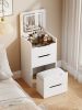 (48CM) 3 in 1 Vanity Desk with Plip Top Mirror,Small Make Up Vanity Set with Visible Glass Desktop,Compact Makeup Vanity with 3 Drawers,Cushioned Tool