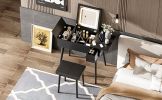 27.9'' Black Makeup Vanity Desk with Flip Top Mirror and LED Light, Dressing Table with Charging Station, 2 Drawers and Fold-up Panel