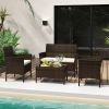 4 Piece Patio Rattan Conversation Set with Cozy Seat Cushions