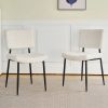 Modern Beige simple dining chair Fabric Upholstered Chairs home bedroom stool back dressing chair black metal legs(set of 2)