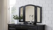 Bedroom Contemporary Vanity Set w Foldable Mirror Stool Drawers Black Color