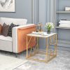 Square End Table with Tempered Glass Tabletop and Gold Finish Geometric Frame