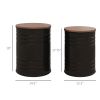 HOMCOM Round Storage Ottoman Set of 2, Nesting Ottomans with Wooden Lid, Metal Frame and Hidden Storage Space for Bedroom