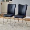 Modern minimalist dining chairs, black PU leather curved backrest and cushion, black metal semi matte chair legs, suitable for restaurants, bedrooms