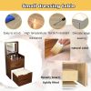 (60cm)(Walnut) 3 in 1 Vanity Desk with Plip Top Mirror,Small Make Up Vanity Set with Visible Glass Desktop,Compact Makeup Vanity with 3 Drawers