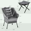 HOMCOM Lazy Chair and Ottoman Set, Fabric Upholstered Accent Chair with Side Pockets, for Living Room, Bedroom, Gray