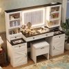 61.5" Farmhouse Vanity Desk with Mirror and LED Lights, Dressing Table with 5 Drawers and 4 Cabinets