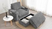 [Video]42" Oversized Chaise Lounge Indoor,Faux Rabbit Fur Sofa Bed with Storage Ottoman and Armrests,Cup Holders,Upholstered Sleeper Chair