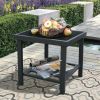 Modern Square End Tables for Living Room; Rustic Aluminum Outdoor Side Table with Storage Space; Patio Tempered Glass Accent Table; 17.7'' x 17.7'' x