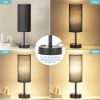 Black Bedroom Lamp for Nightstand - 3 Way Dimmable Bedside Lamp USB C A Charging Ports and AC Outlet, Small Table Lamp Black Base for Living Room