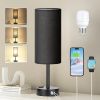 Black Bedroom Lamp for Nightstand - 3 Way Dimmable Bedside Lamp USB C A Charging Ports and AC Outlet, Small Table Lamp Black Base for Living Room