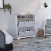 Calgary Shoe Rack; Superior Top; One Open Shelf; Two Extendable Shelves -Light Oak / White