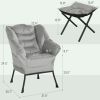 HOMCOM Lazy Chair and Ottoman Set, Fabric Upholstered Accent Chair with Side Pockets, for Living Room, Bedroom, Light Gray