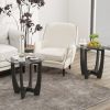 23.5 Inch Round End Side Table with Tempered Glass Tabletop