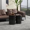 HOMCOM Round Storage Ottoman Set of 2, Nesting Ottomans with Wooden Lid, Metal Frame and Hidden Storage Space for Bedroom