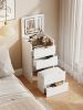 (48CM) 3 in 1 Vanity Desk with Plip Top Mirror,Small Make Up Vanity Set with Visible Glass Desktop,Compact Makeup Vanity with 3 Drawers,Cushioned Tool