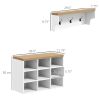 HOMCOM 2-in-1 Coat Rack Shoe Bench Set 9 Pair Storage Cabinet Hall Tree Entryway Hallway Mudroom Bedroom Organizer White