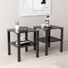 Set of 2, Glass two layer tea table, small round table, bedroom corner table, living room side table,Black