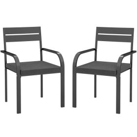 2 Piece Outdoor Dining Chairs with Aluminum Frame, Soft Cushion, for Deck, Garden, Balcony, Poolside, Grey