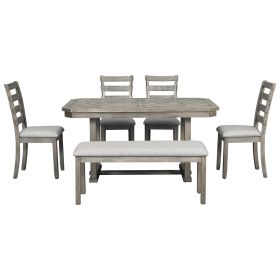 TREXM 6-Piece Rubber Wood Dining Set With Wood Grain Pattern Tabletop
