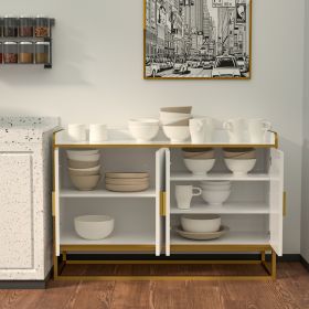 Modern Kitchen Buffet Storage Cabinet White Gloss With Metal Legs