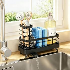 Kitchen Sink Sponge Holder Organizer, Caddy with Brush Storage, Countertop Rack for Soap and Cleaning Tools