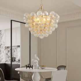 23.6" Gold Pendant Light Chandelier with Threaded Clear Glass Globe Shade  Adjustable Height Ideal for Living Room, Dining Room, Kitchen no Bulbs.
