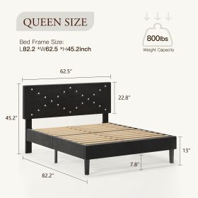 Modern Platform Bed Frame With Upholstered Headboard & Wooden Slats - No Box Spring Needed, Easy Assembly, Black
